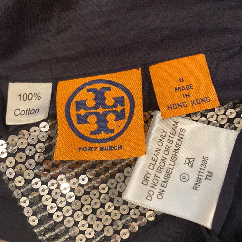 TORY BURCH - l/s dark blue tunic: silver sequins on neck & cuffs, hip slits - 8 - Picture 6 of 16
